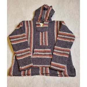 Vtg Baja Joe Hoodie Mens Small Striped Boho Hippie Mexican Pullover